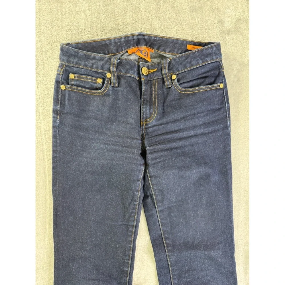 Tory Burch Straight Leg Jeans Women Size 25 Dark Wash Blue Denim Gold Hardware
